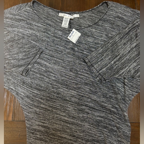 MAX STUDIO HEATHER GRAY KNIT SILVER METALLIC RUCHED BATWING SLEEVE DRESS SZ L - Picture 8 of 8